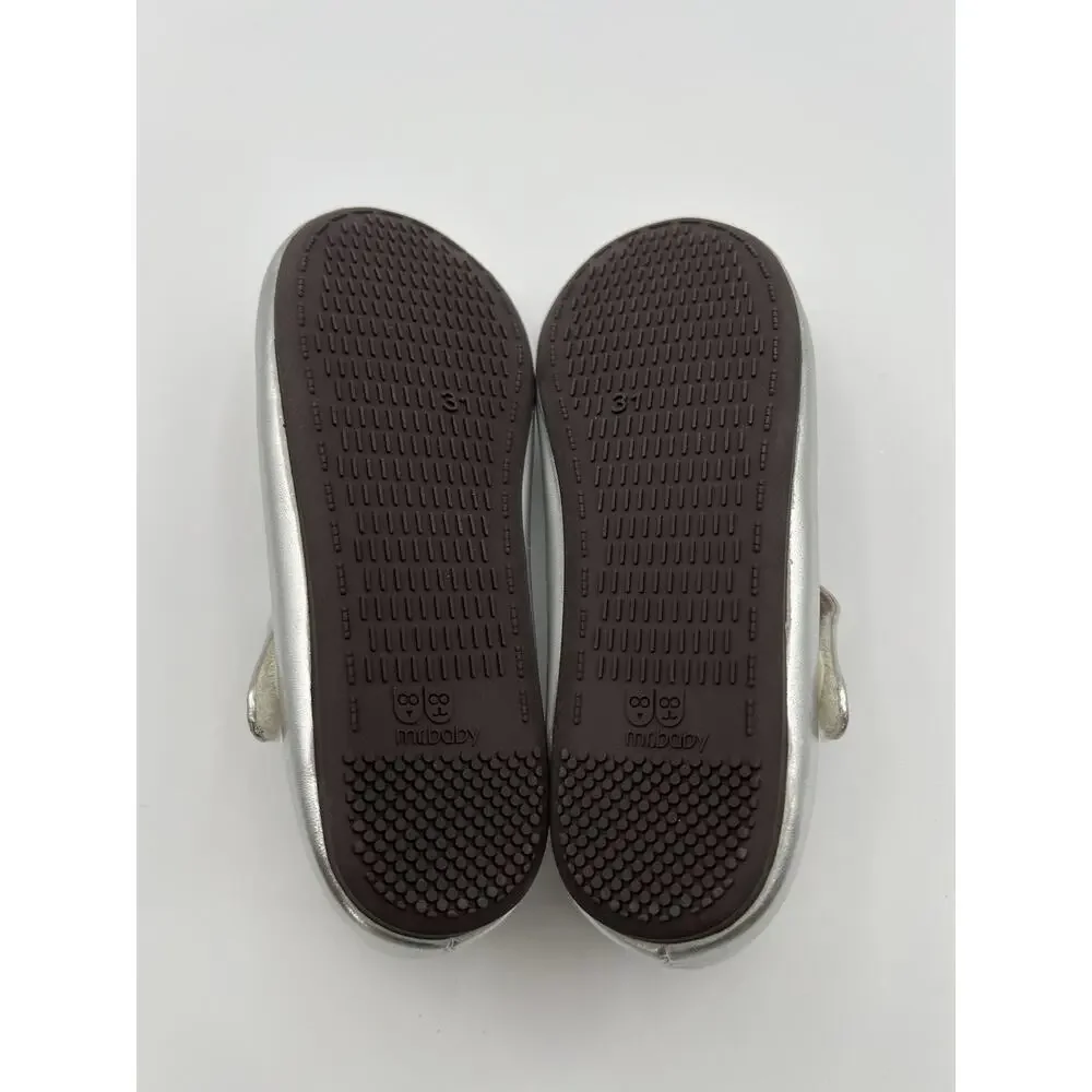 Mr. Baby Girls Leather Closed Toe Flat Little Kids Shoes NEW Sz 31 Us 13 Silver